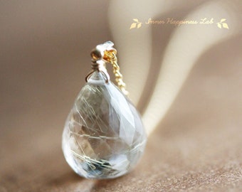 Smoky rutile quartz necklace, Rutile quartz necklace, Large drop, 14K Gold filled, Sterling silver