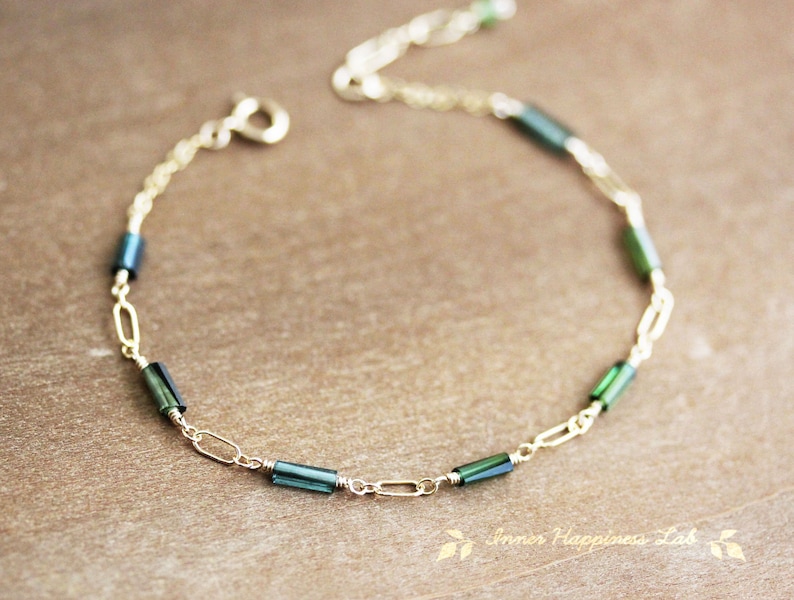 Green Tourmaline Bracelet 14k Gold filled Wire wrapped bracelet