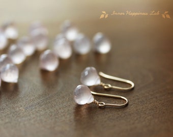 Madagascar rose quartz earrings, Rose quartz drop earrings, 14K Gold filled, Sterling silver