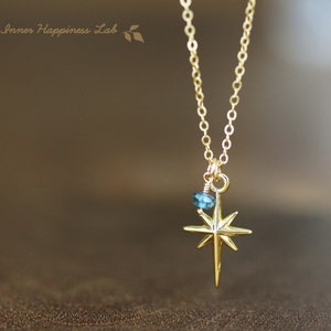 Star pendant necklace, Star charm necklace, Polaris necklace, Moss kyanite necklace, 18K Gold filled pendant, 14K Gold filled chain