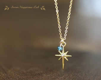 Star pendant necklace, Star charm necklace, Polaris necklace, Moss kyanite necklace, 18K Gold filled pendant, 14K Gold filled chain
