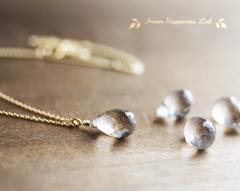Smoky rutile quartz necklace, Rutile quartz necklace, Drop shape, 14K Gold filled