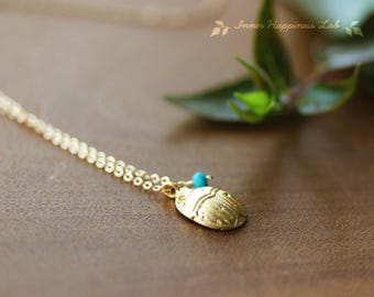 Gold Scarab necklace, Ancient egypt God charm, Golden bug charm necklace, 14K gold filled chain