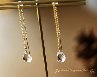 Pendientes de topacio imperial enhebrado, pendientes de topacio natural enhebrado, chapado en oro de 14 quilates, plata de ley