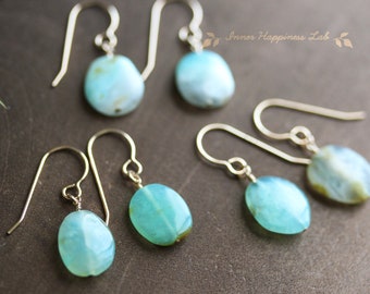 Peruvian blue opal earrings, October birthstone, Opal earrings, 14K Gold filled, Sterling silver