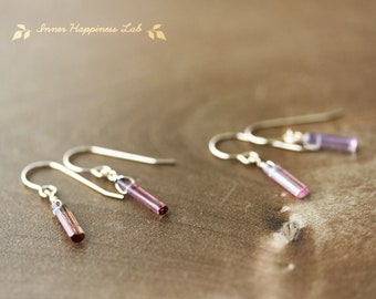 Pink tourmaline earrings, stick tourmaline earrings, pink tourmaline Jewelry, 14K gold filled, Sterling silver
