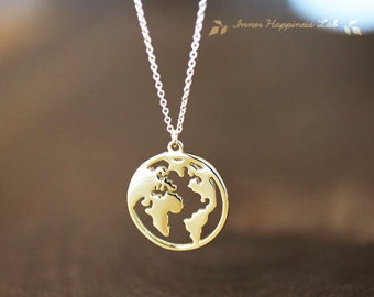 Earth pendant necklace, Earth charm necklace, world map necklace, Globe necklace, 18K Gold filled pendant, 14K Gold filled chain
