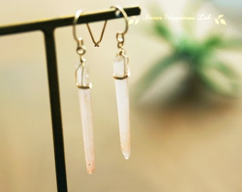 Pink quartz point earrings, Spike point crystal earrings, Raw point earrings, 14K Gold filled, Sterling silver