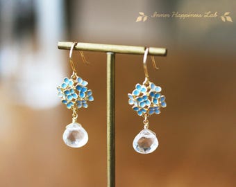 Hydrangea and Clear quartz earrings / 14K Gold Filled