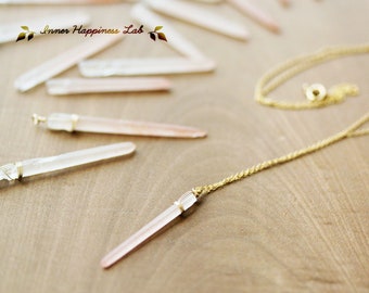 Pink quartz point necklace, Spike point crystal necklace,  Raw point necklace, 14K Gold filled, Sterling silver