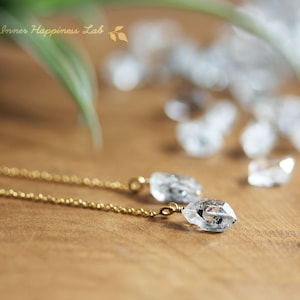 Orecchini al quarzo con diamanti grezzi, orecchini infila al quarzo con diamanti, oro riempito 14k, argento sterling