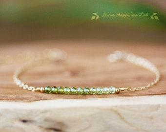 Grossular garnet bracelet, Green garnet bracelet, 14K Gold filled, Sterling silver, Beads stacking bracelet, Bar bracelet, Dainty Bracelet