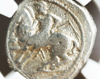 Ancient Cilician Silver Stater – F NGC– Celenderis, The Ancient Art of Dismount and Run, ibex, Stater coin