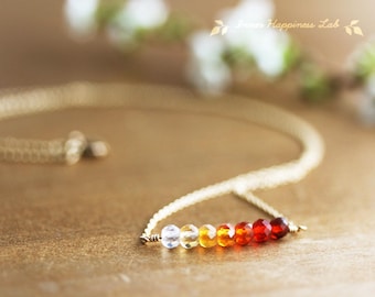 Mexican fire opal necklace, Beads bar necklace, October birthstone, 14K Gold filled chain, Sterling silver chain
