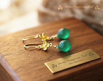 Rapeseed flower and Green onyx earrings / 14K Gold Filled