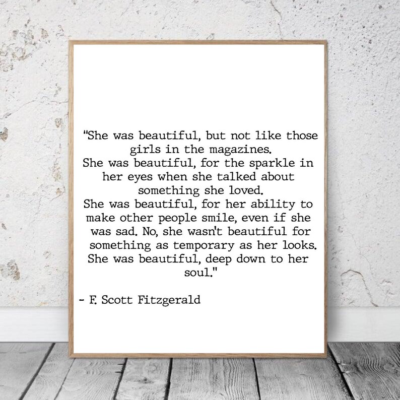 She was beautiful F. Scott Fitzgerald Print Quote Wall Etsy