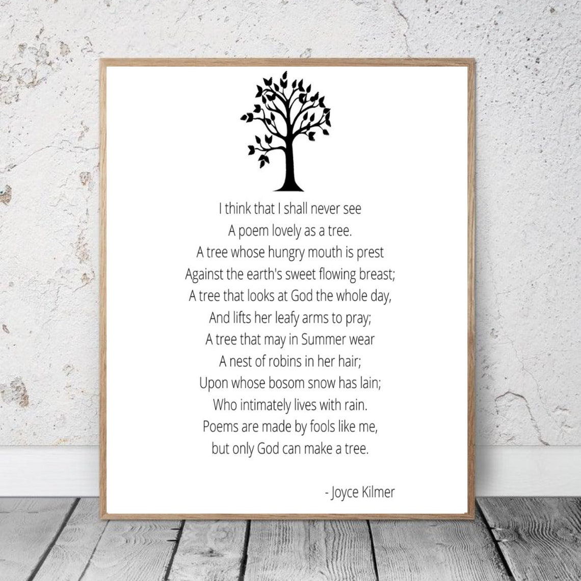 Printable Joyce Kilmer Trees Poem quote Instant download Etsy