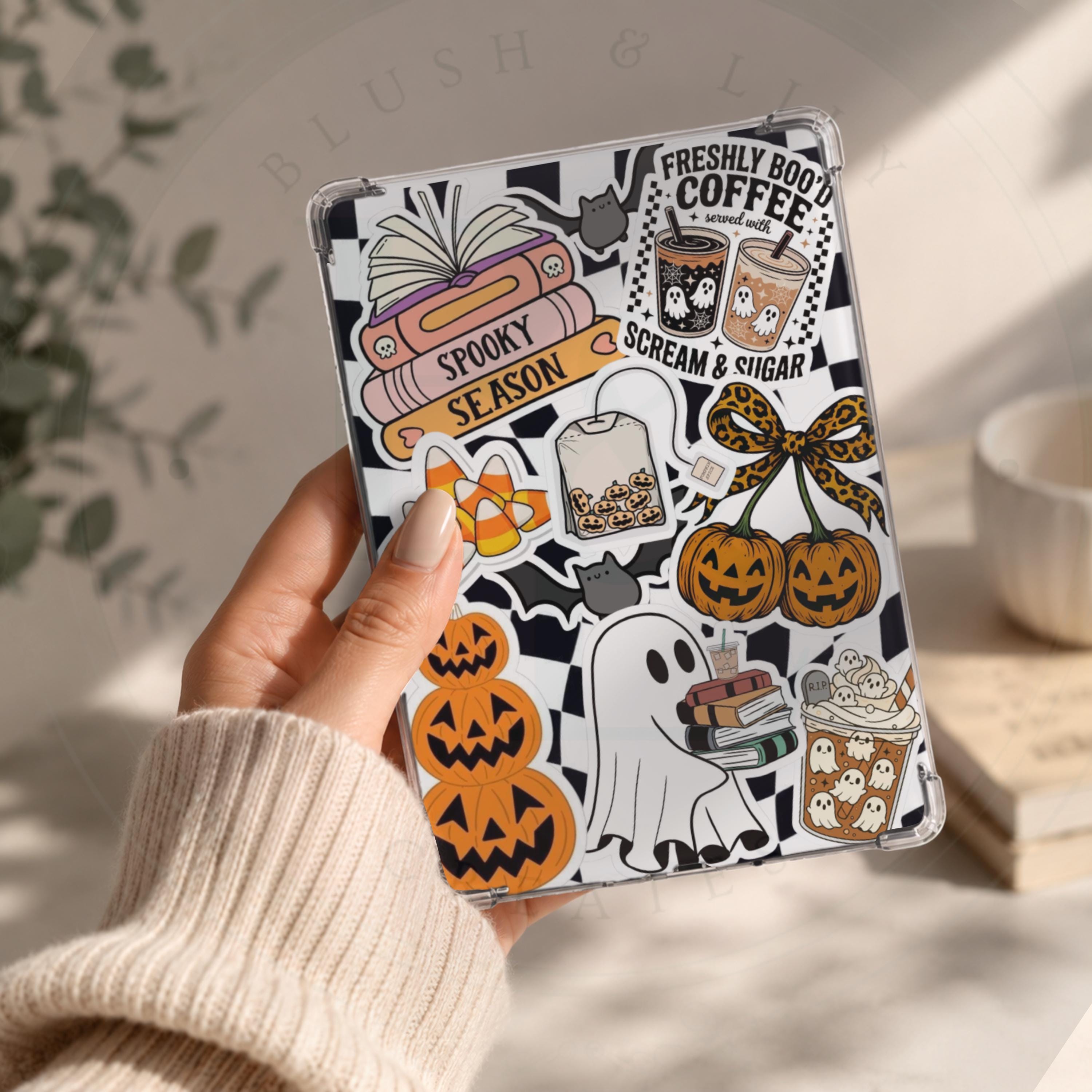 Spooky Season Black Checkered Kindle Insert Halloween E-Reader Art (Digital Download)