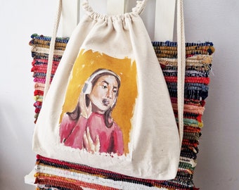 Unique Artistic Oversized Backpack With Portrait Painted By Hand