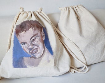 Unique Artistic Oversized Backpack With Portrait Painted By Hand