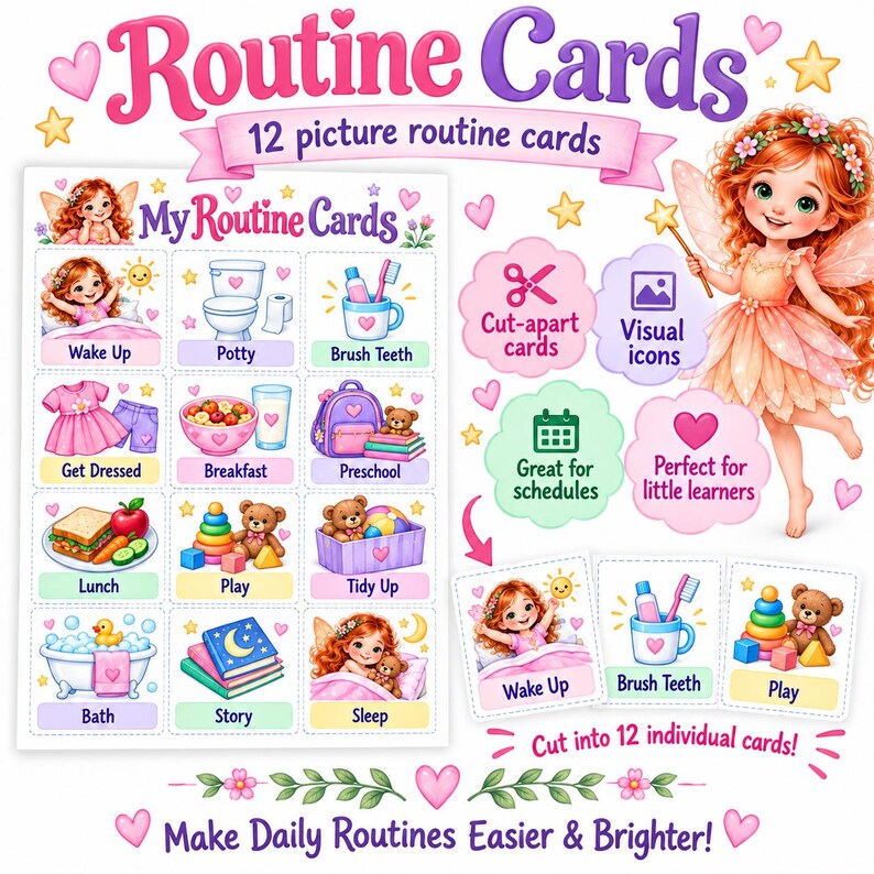 Fairy Visual Schedule for Kids – Preschool Daily Routine Printable ...