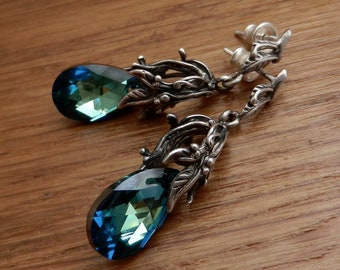 Sterling Silver Earpost Earrings with Swarovski - Opulent & Chic Design