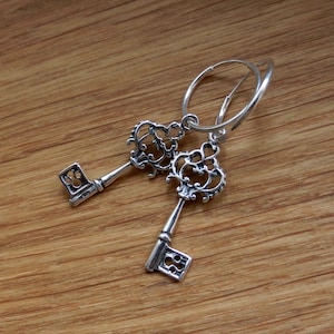 Sterling Silver Elf Key Hoop Earrings - Enchanting, Fantasy-Inspired Jewelry