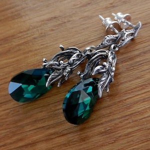 Swarovski Crystal Dangle Earrings - Sterling Silver Studs, Elegant Jewelry