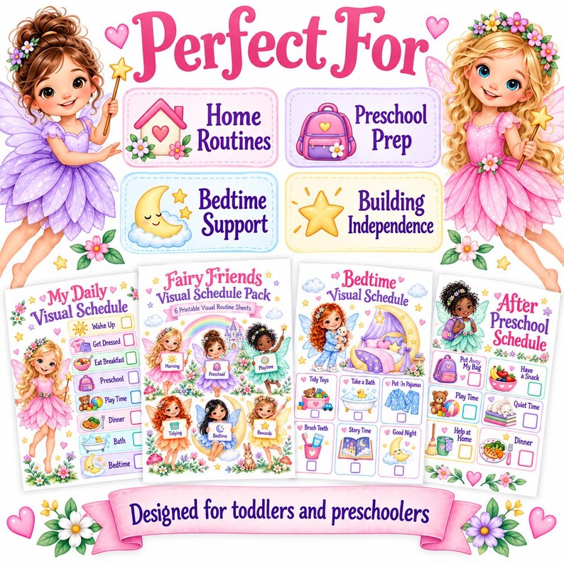 Fairy Visual Schedule for Kids – Preschool Daily Routine Printable ...