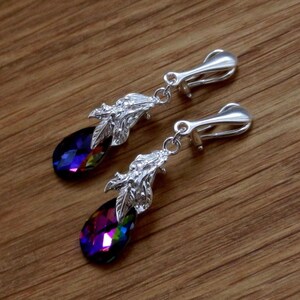 Romantic Silver Clip-On Earrings with Swarovski Sparkle - Chic & Timeless Design