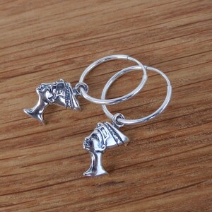 Sterling Silver 925 Hoop Earrings with Nefertiti Charm