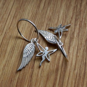 Unique Sterling Silver Hoop Earrings with Star and Wing Charms - Fashionable & Versatile