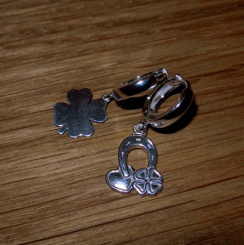 Sterling silver leverback hoop earrings Gift for Her Good luck shamrock