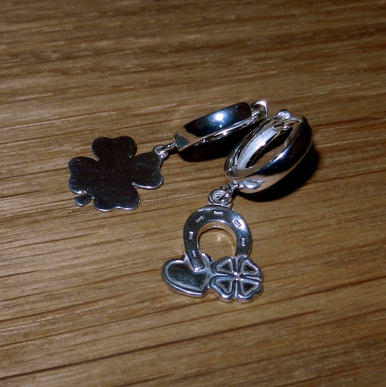 Sterling silver leverback hoop earrings Gift for Her Good luck shamrock
