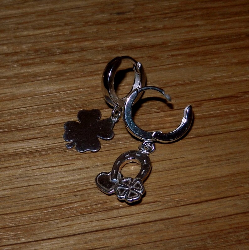 Sterling silver leverback hoop earrings Gift for Her Good luck shamrock