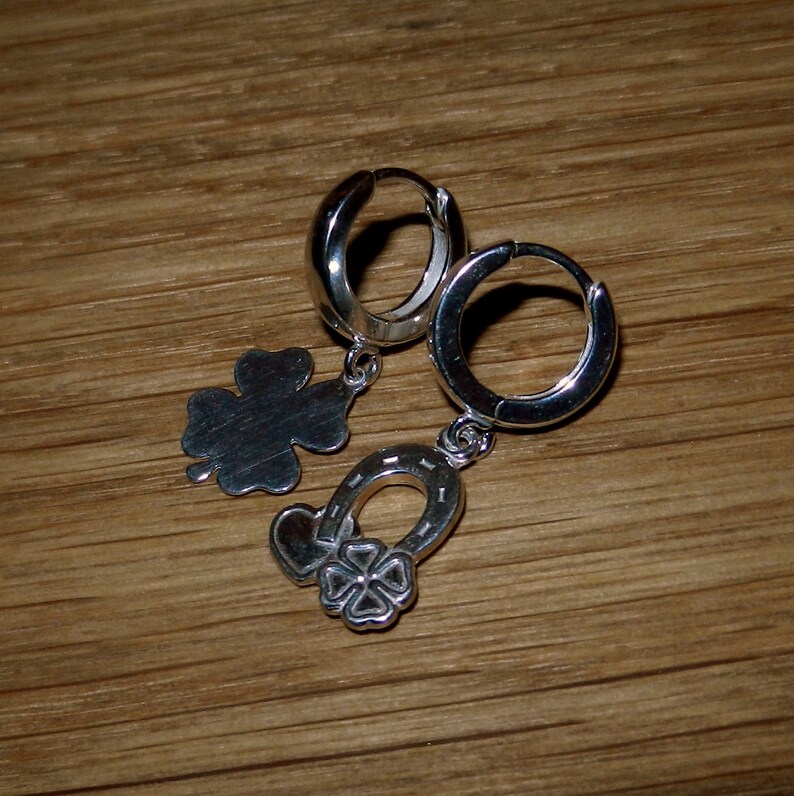 Sterling silver leverback hoop earrings Gift for Her Good luck shamrock