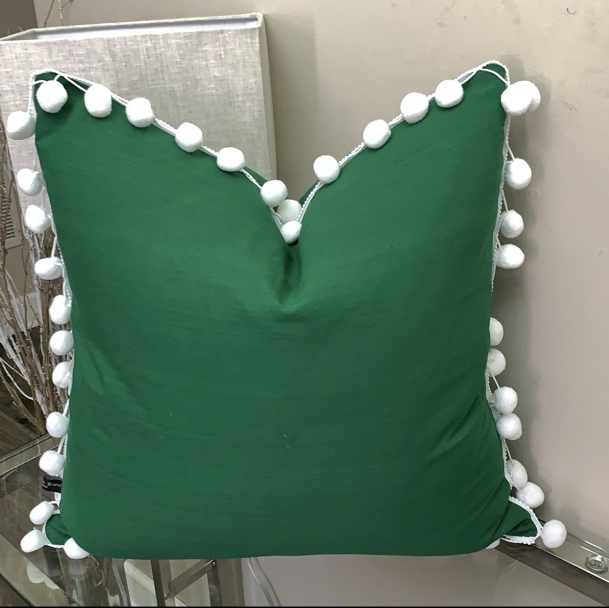 Handmade Green Christmas Pillow w/ white poms Etsy