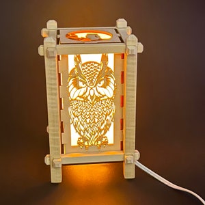 Great Owl Mini Shoji Japanese Lantern With Swappable Laser Etched Tea Lamp