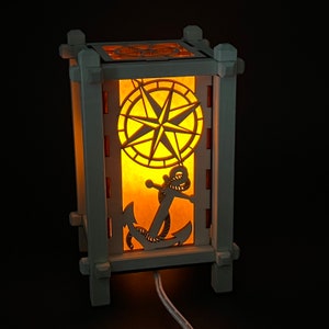 Mini Shoji Japanese Lantern With Swappable Laser Etched Tea Lamp Insert Marine Life Nautical