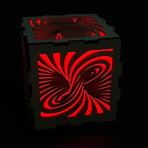Large 100mm x 100mm x 100mm Cube Shoji Japanese Lantern Light Laser Etched Tea Lamp Insert 3D Swirl Pattern Home Decor