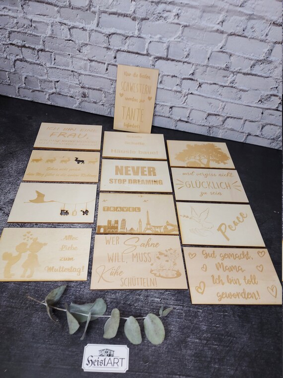 Postkarten aus Holz mit Lasergravur - Etsy.de