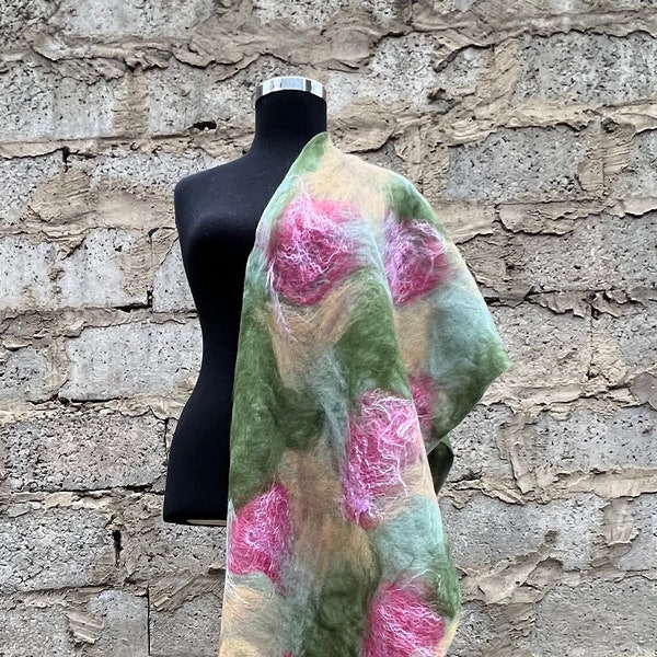 nuno felt/wool scarf/winter scarf/women felted scarf /wedding scarf/nuno felt scarf/ handmade women scarf/personalized gift/flora felt scarf