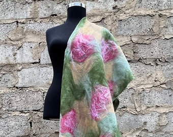 nuno felt/wool scarf/winter scarf/women felted scarf /wedding scarf/nuno felt scarf/ handmade women scarf/personalized gift/flora felt scarf