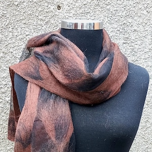 Womans scarves / brown scarf / scarf for grandma / silk scarf / gift scarf / wool scarf / felted scarf / nuno felt scarf/ felt shawl/merino