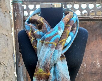 Handmade felted / gift women /wool scarf / scarf for winter/silk scarf/  woman handmade felted / Nuno felt / felted scarf / merino  wool