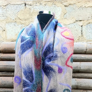 wedding shawl / wool scarf / handmade felted / woman handmade felted / silk scarf / gift women / Nuno felt / felted scarf / merino  wool