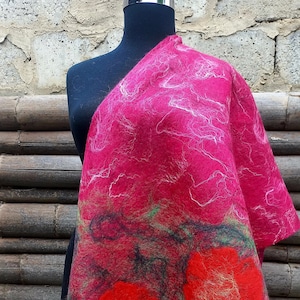 felt scarf , gift for women sca, wool scarf, handmade felted,silk scarf, woman handmade felted,Nuno felt , felted scarf , merino  wool