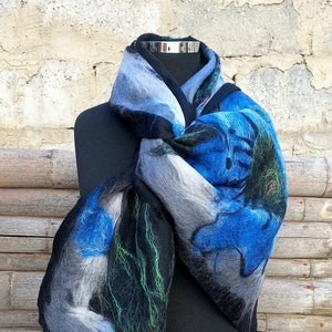 Handmade scarf / gift women /wool scarf / handmade felted /silk scarf/  woman handmade felted / Nuno felt / felted scarf / merino  wool