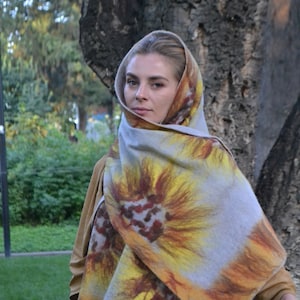 Elegant Nuno Felted Scarf, Handmade Silk and Wool Blend for Weddings, Luxurious Felted Scarf, Versatile Accessory for Any Occasion,