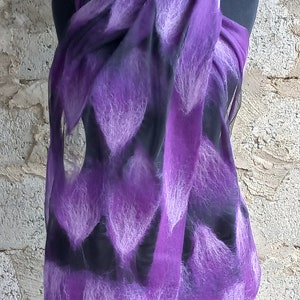 wool scarf/  /Purple felt scarf/ merino wool / felt scarf/wool scarf / felted scarf / nuno felt scarf/ felt shawl/felt/ wool/silk/ felted
